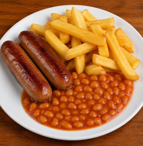 sausage chips & beans